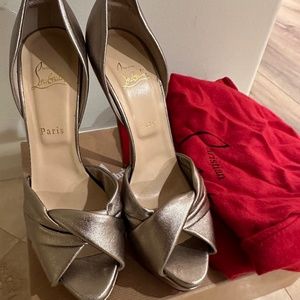 Christian Louboutin Gold Leather Volpi D'Orsay Pumps Heels Platforms, Size 41.5